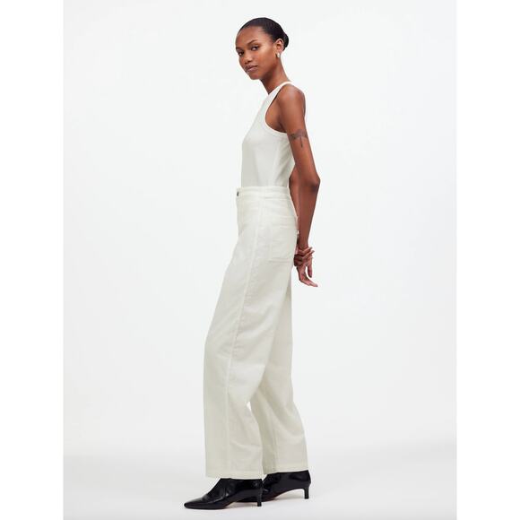 Madewell The Emmett Wide Leg Pant Corduroy Welt Pocket High Rise Ivory US 26 NWT - Picture 2 of 13